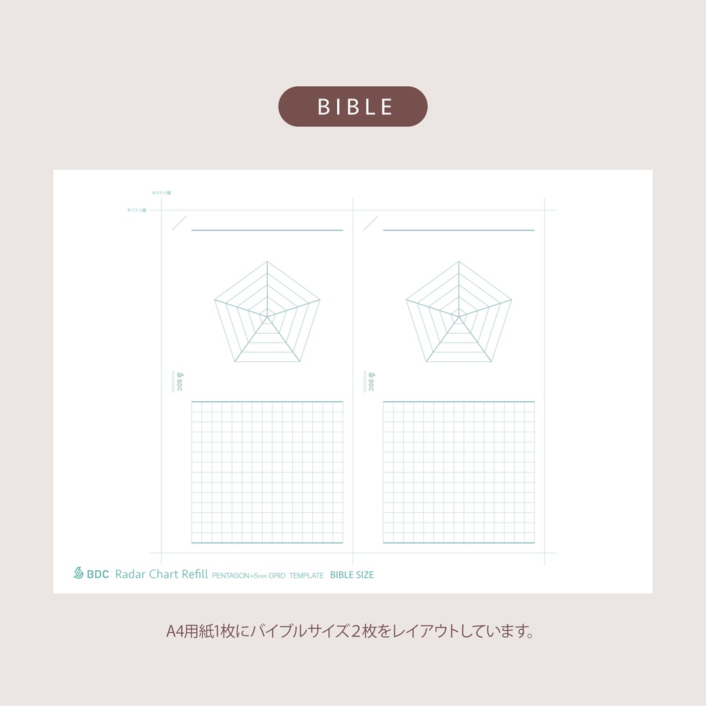 レーダーチャート(5角形)+5mm方眼リフィル テンプレート