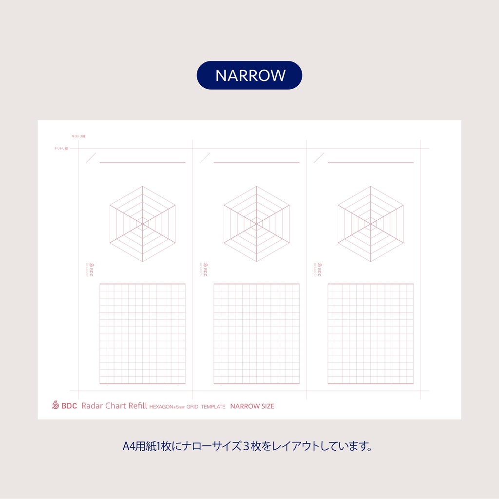 レーダーチャート(6角形)+5mm方眼リフィル テンプレート