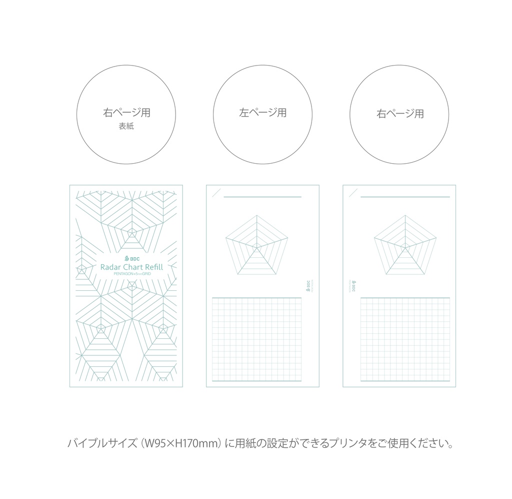 レーダーチャート(5角形)+5mm方眼リフィル バイブルサイズ