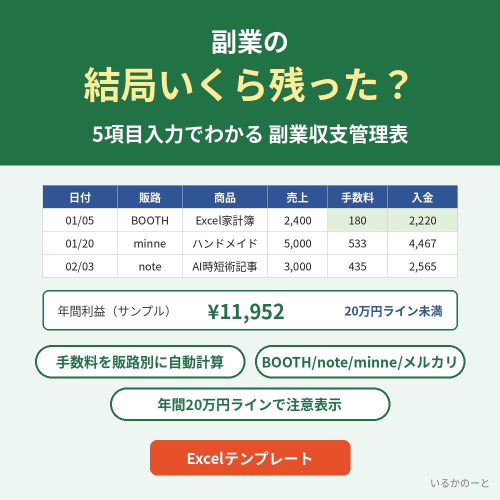 副業収支管理表（Excelテンプレート）