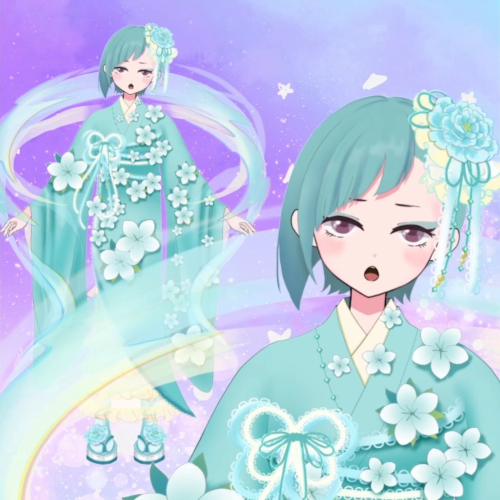 【限定1点】花柄の和服の女の子【VTS対応】【Live2Dモデル】