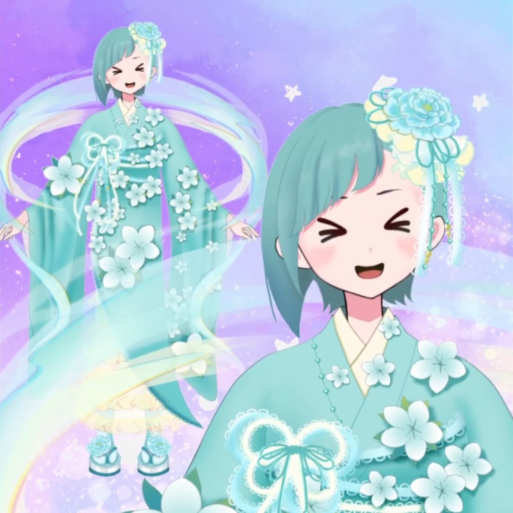 【限定1点】花柄の和服の女の子【VTS対応】【Live2Dモデル】