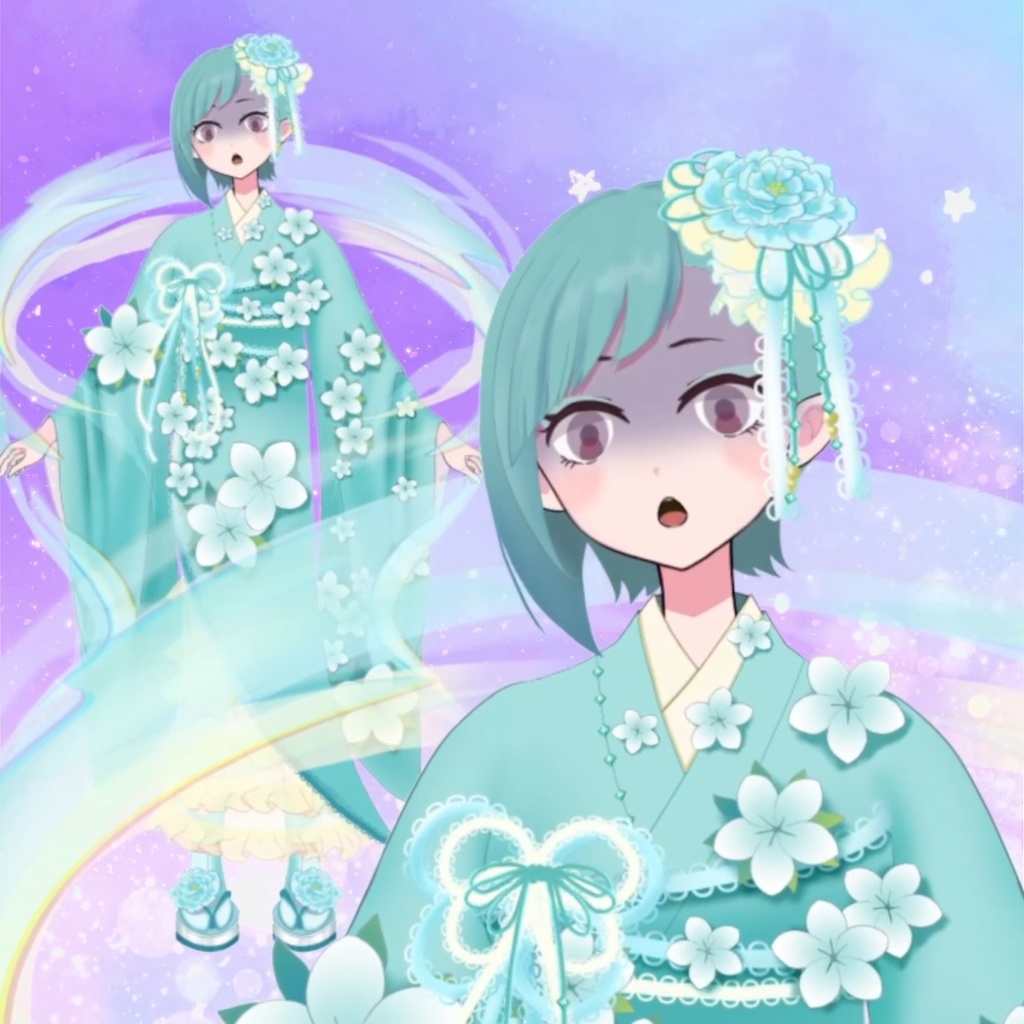 【限定1点】花柄の和服の女の子【VTS対応】【Live2Dモデル】