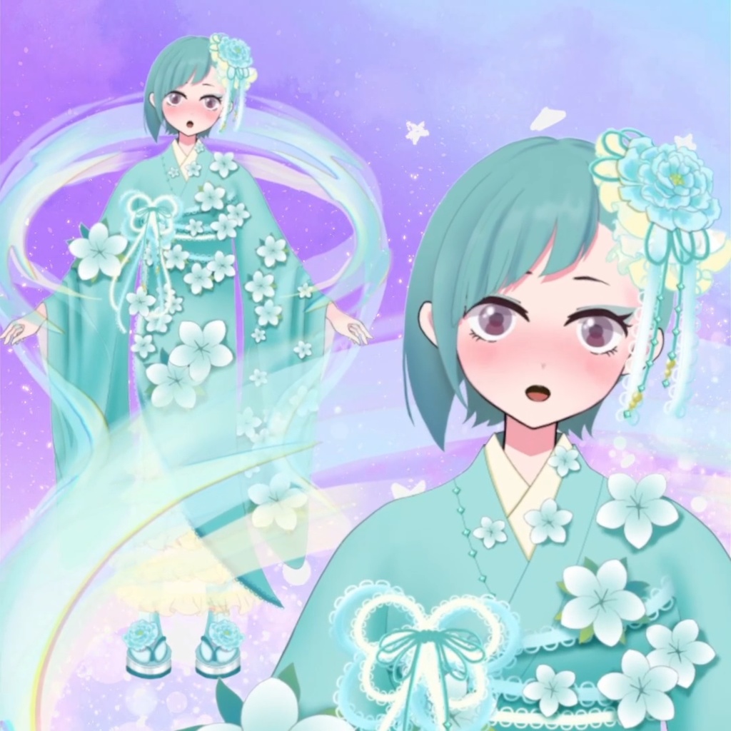【限定1点】花柄の和服の女の子【VTS対応】【Live2Dモデル】