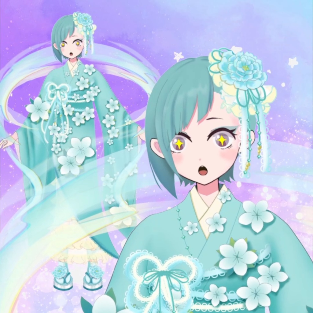 【限定1点】花柄の和服の女の子【VTS対応】【Live2Dモデル】
