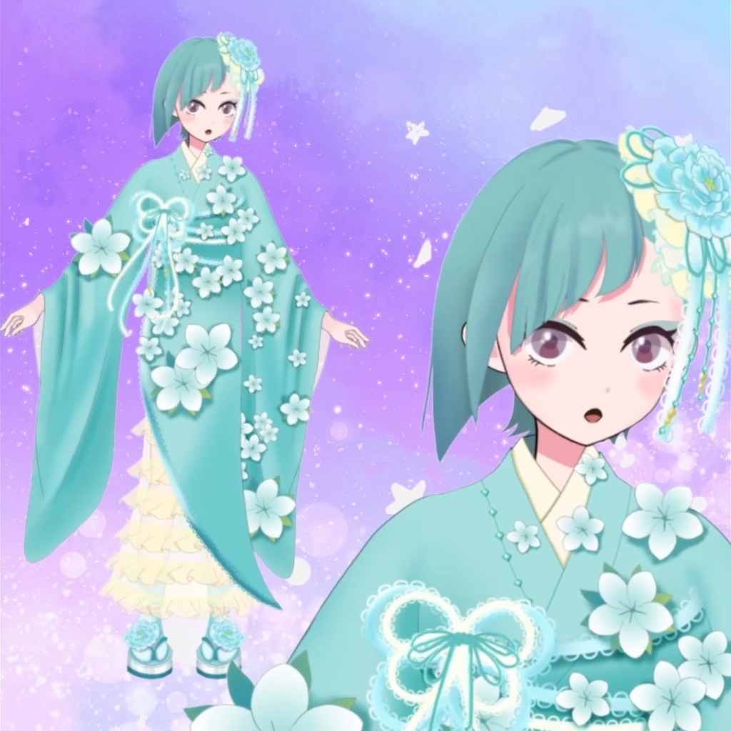 【限定1点】花柄の和服の女の子【VTS対応】【Live2Dモデル】
