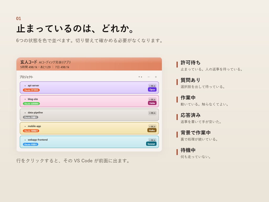 AIコーディング見張りアプリ 「玄人コード」