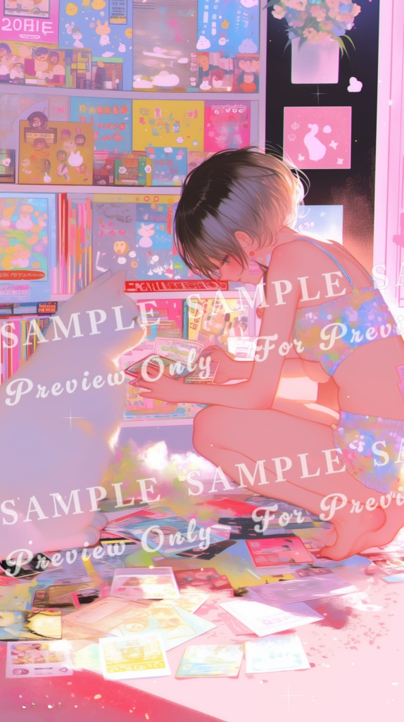 【猫と少女帖】猫とレコード ― 花びらの静寂|スマホサイズ5枚セット