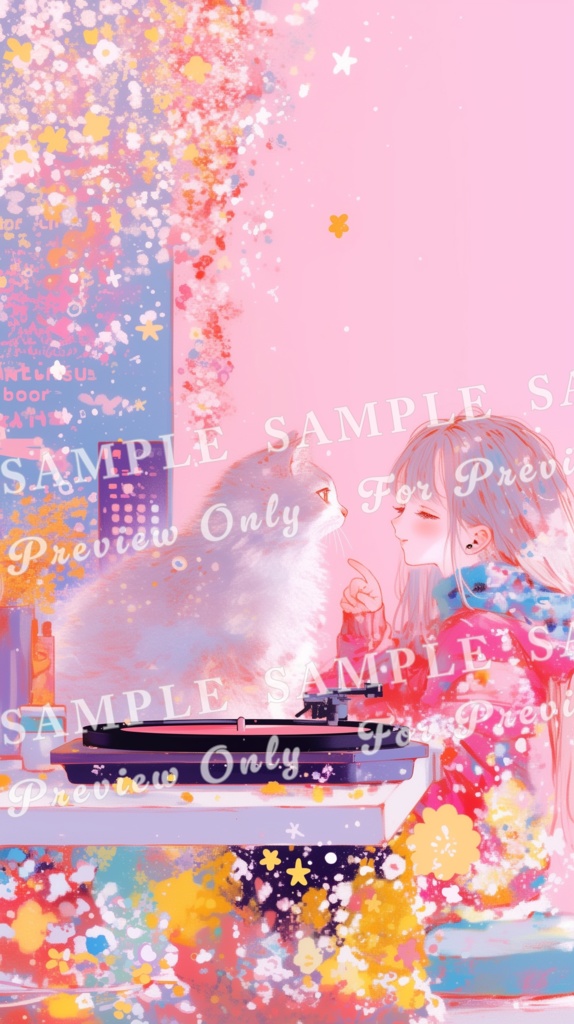 【猫と少女帖】猫とレコード ― 彩りの旋律|スマホサイズ5枚セット