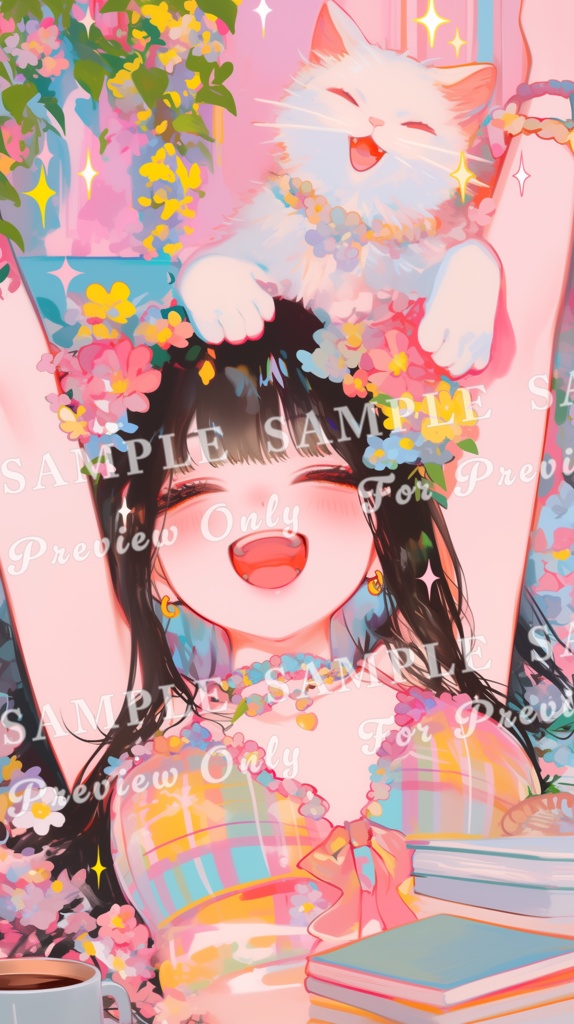 【猫と少女帖】猫とレコード ― 彩りの旋律｜スマホサイズ5枚セット