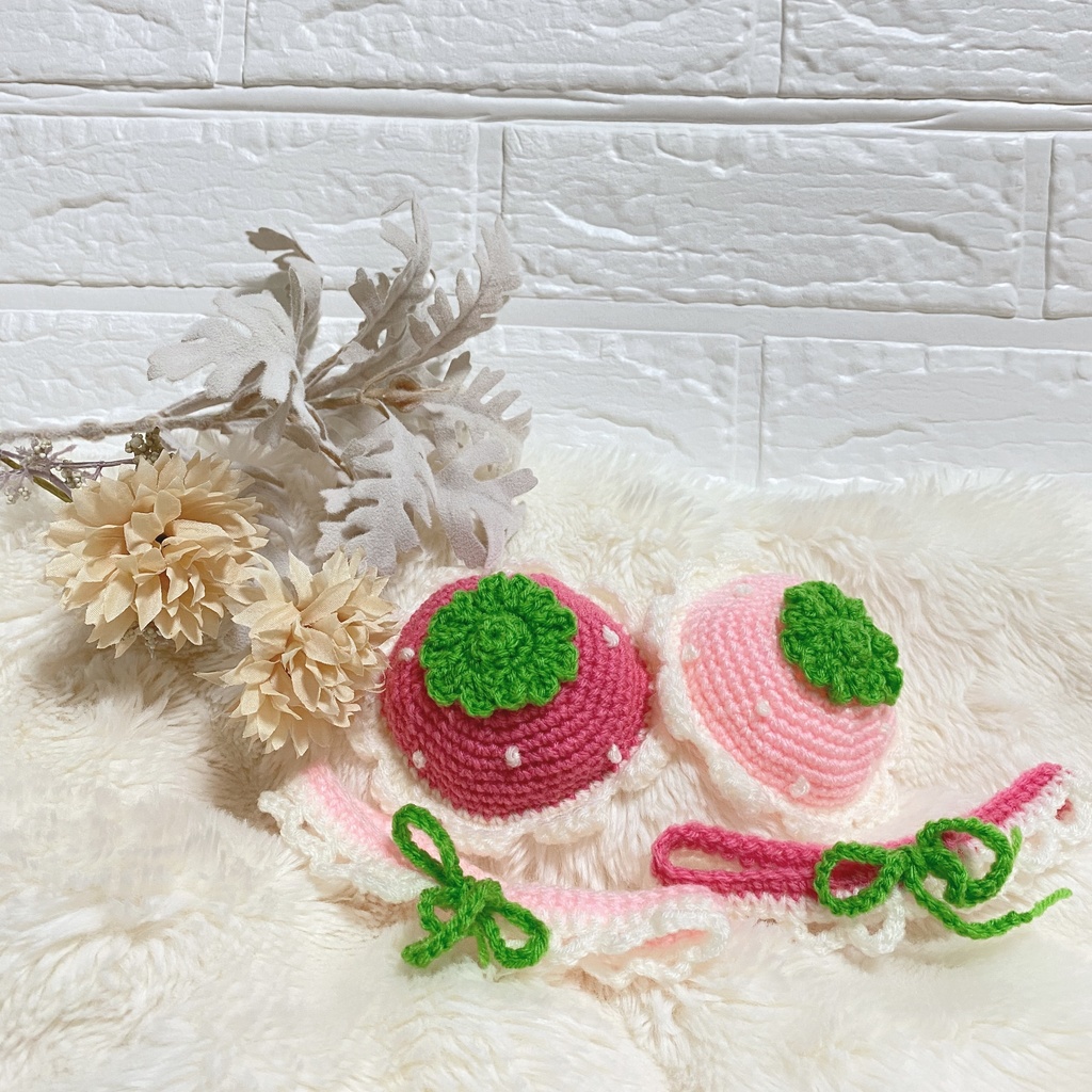 【ぬい用】いちごぼうし 襟付き｜ふわコロりんSサイズ