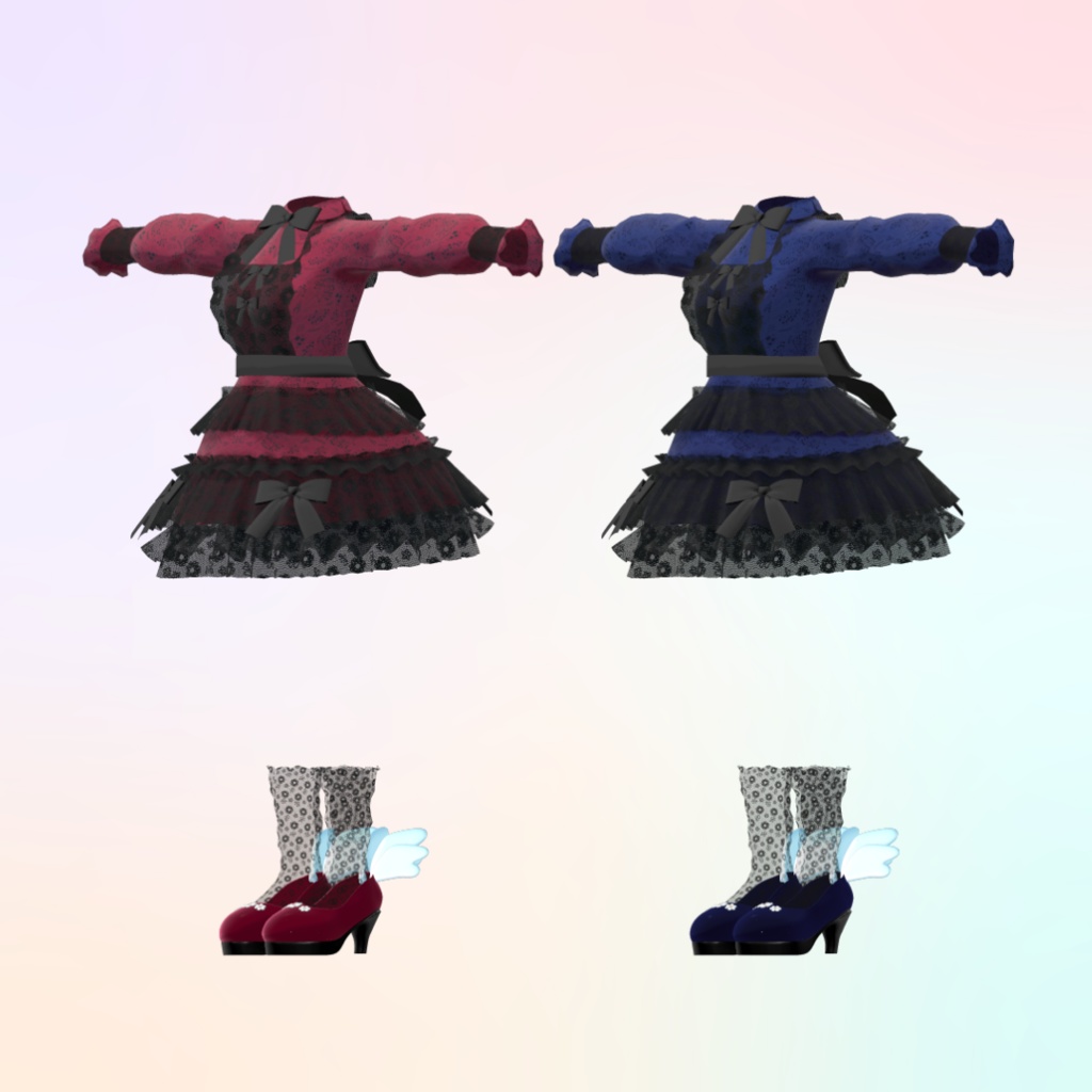 【あのん/むろむ・萌】フリフリリボンドレス