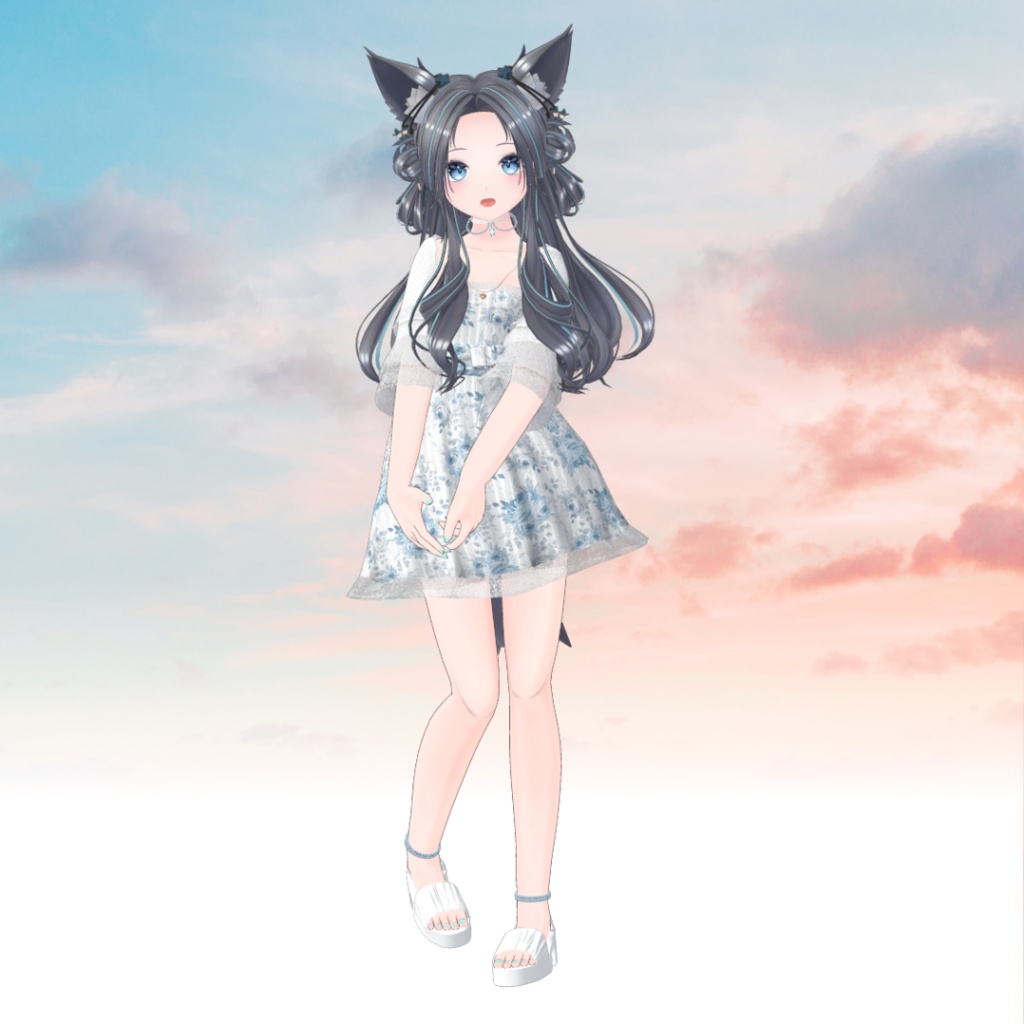 【5アバター対応】花柄きれいワンピース(エルミーナ、萌、マヌカ、ラシューシャ、森羅)