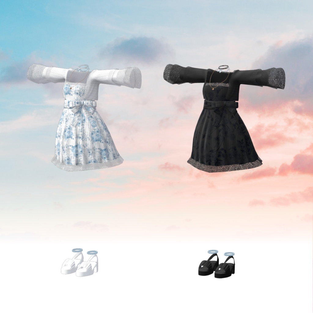 【5アバター対応】花柄きれいワンピース(エルミーナ、萌、マヌカ、ラシューシャ、森羅)