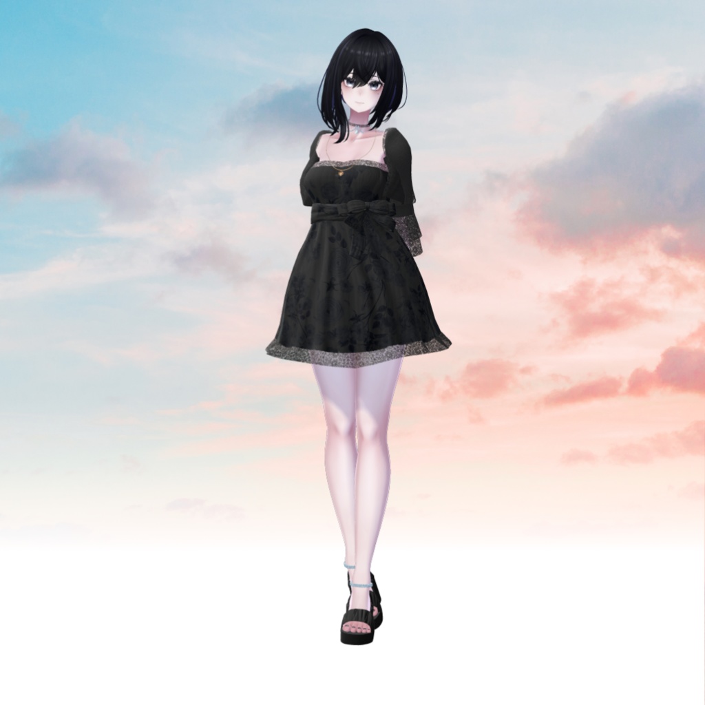 【5アバター対応】花柄きれいワンピース(エルミーナ、萌、マヌカ、ラシューシャ、森羅)