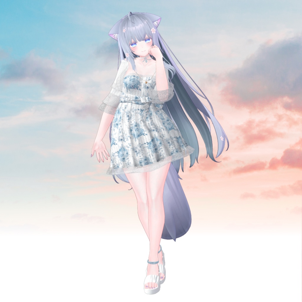 【5アバター対応】花柄きれいワンピース(エルミーナ、萌、マヌカ、ラシューシャ、森羅)