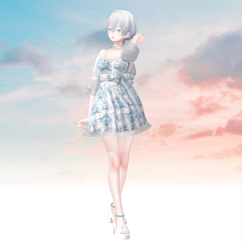 【5アバター対応】花柄きれいワンピース(エルミーナ、萌、マヌカ、ラシューシャ、森羅)