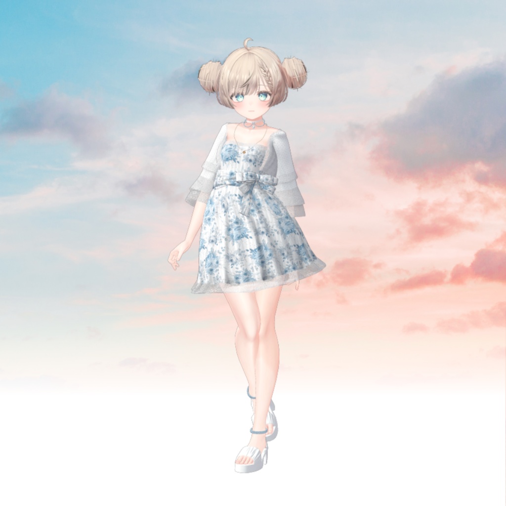 【5アバター対応】花柄きれいワンピース(エルミーナ、萌、マヌカ、ラシューシャ、森羅)