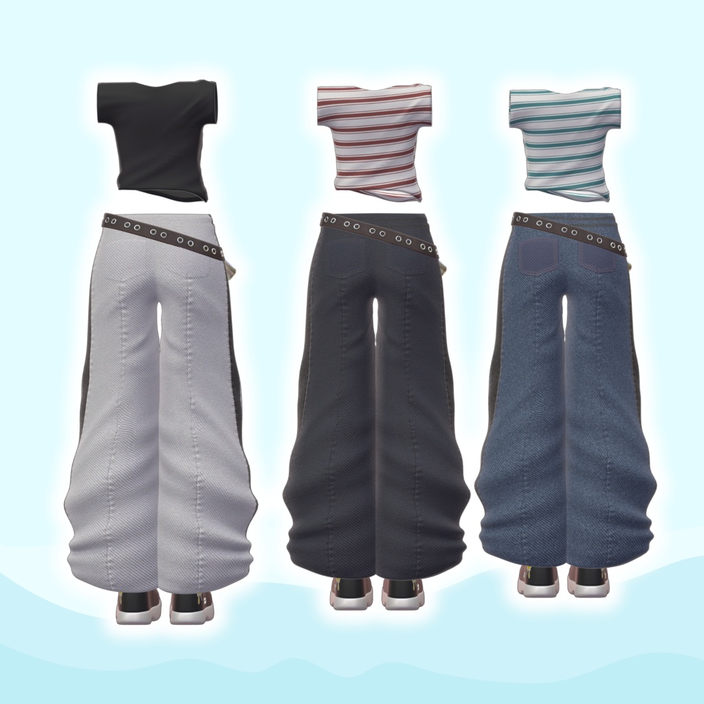 【VRChat 3D衣装】シンプルボーダーシャツ