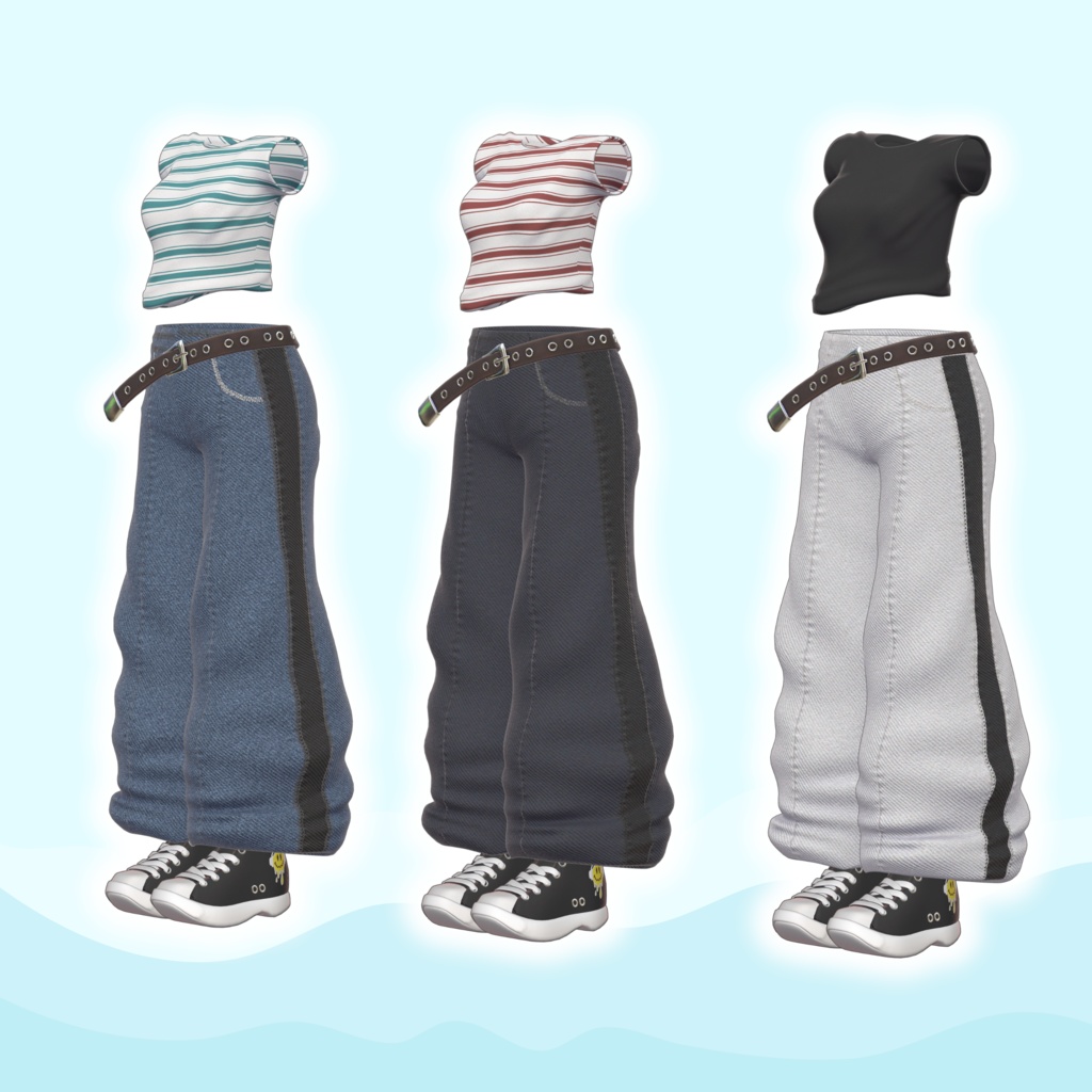 【VRChat 3D衣装】シンプルボーダーシャツ