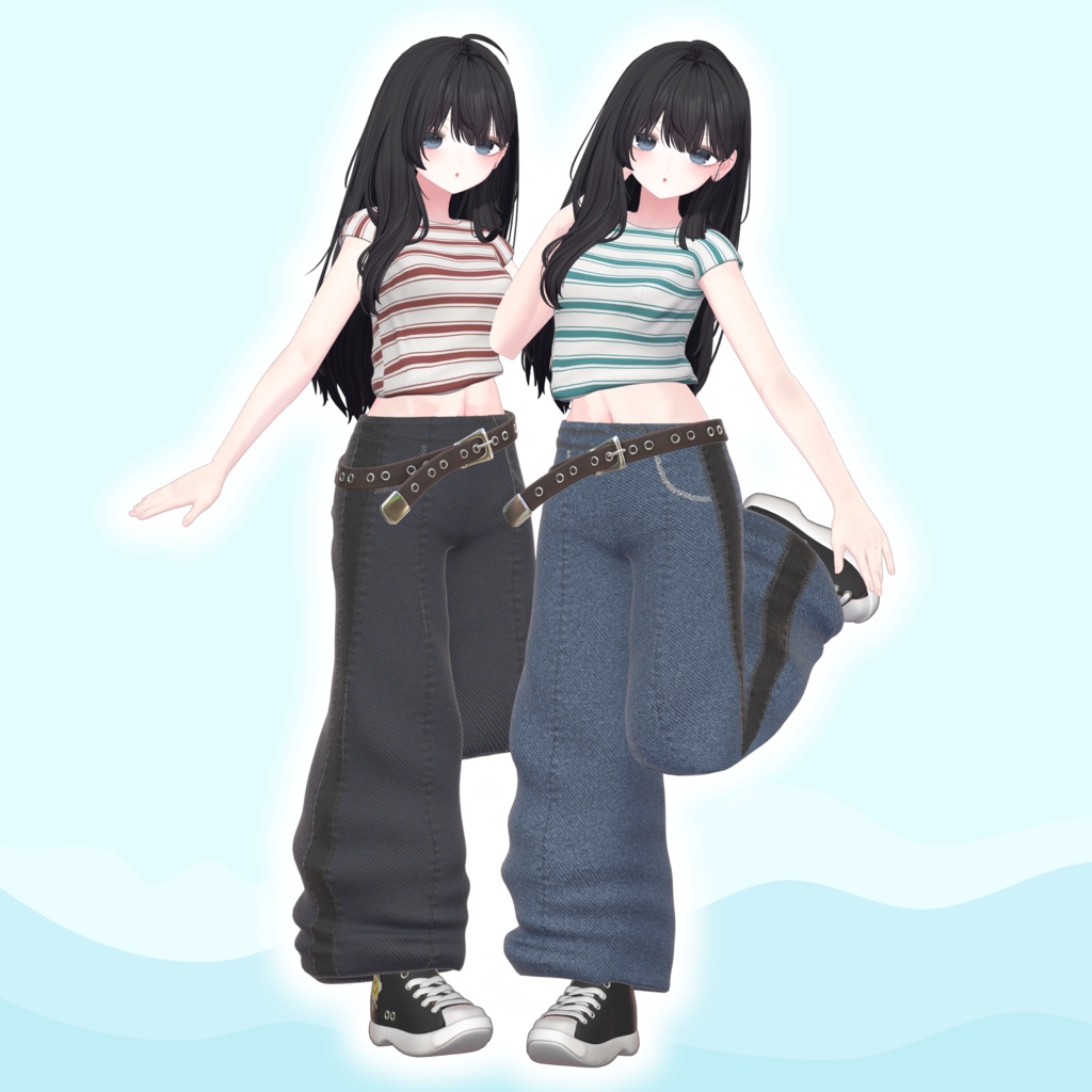 【VRChat 3D衣装】シンプルボーダーシャツ