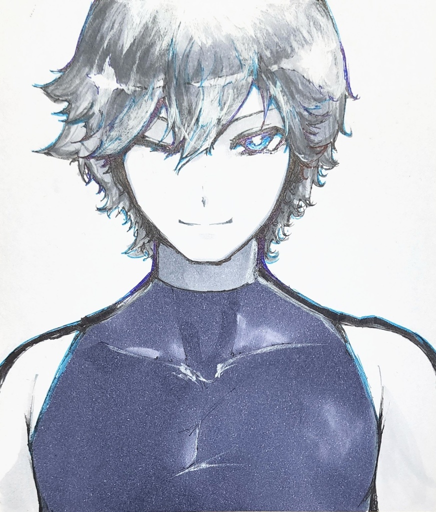 【KAITO モノクロ墨絵風】手描き色紙