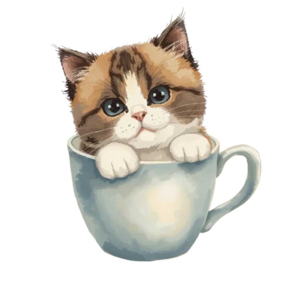Cat in cup|カップに入った子猫の水彩クリップアート 8PNGセット(商用利用OK)