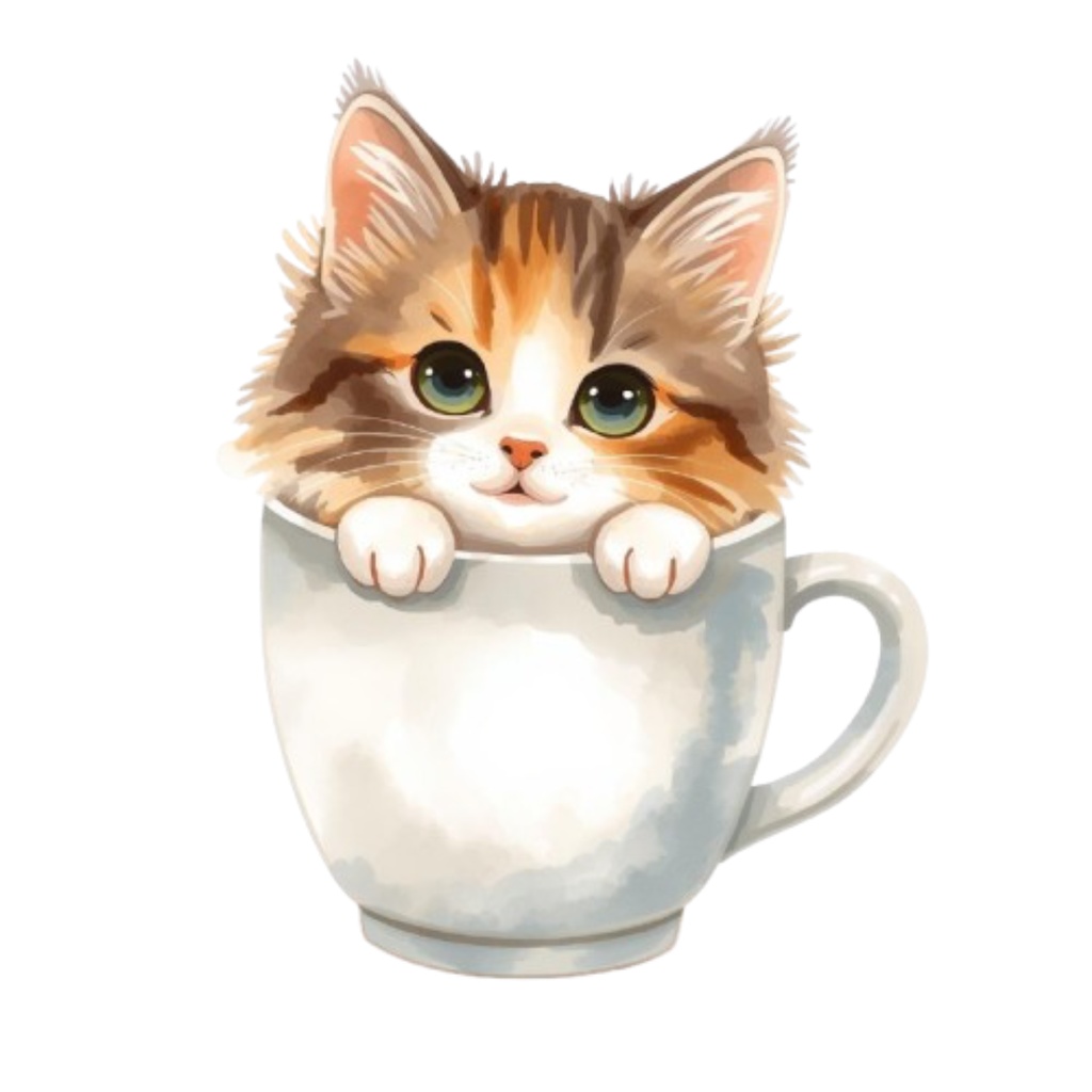Cat in cup|カップに入った子猫の水彩クリップアート 8PNGセット(商用利用OK)