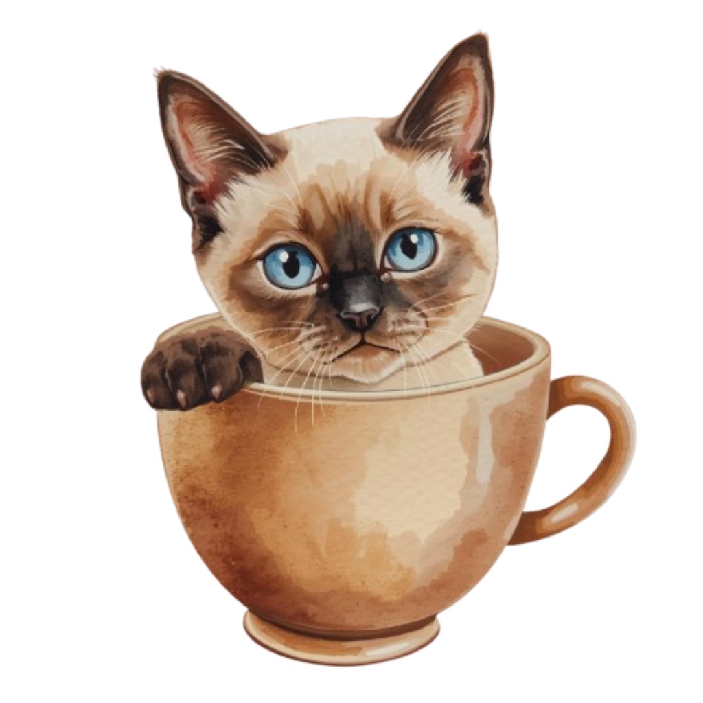 Cat in cup|カップに入った子猫の水彩クリップアート 8PNGセット(商用利用OK)