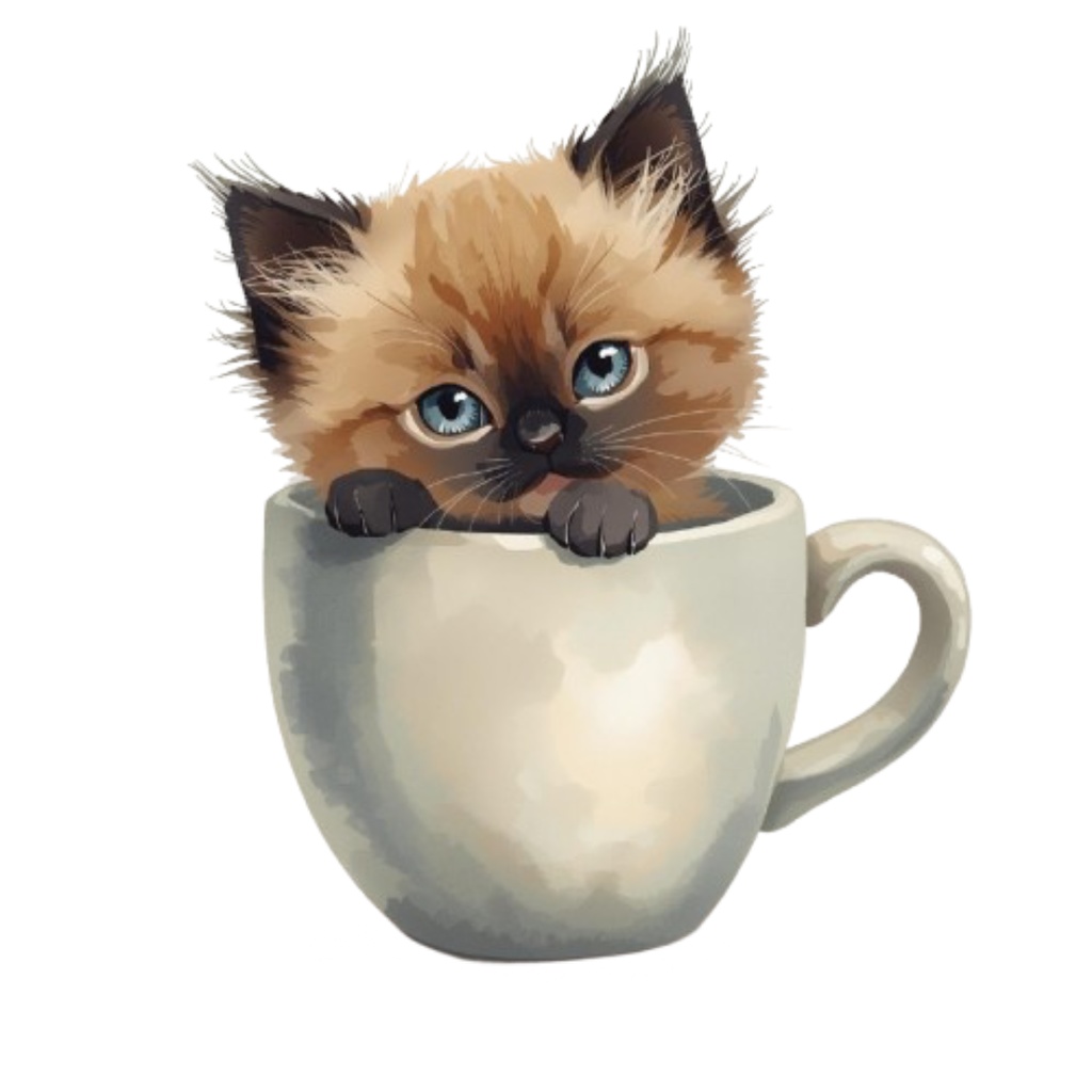 Cat in cup|カップに入った子猫の水彩クリップアート 8PNGセット(商用利用OK)