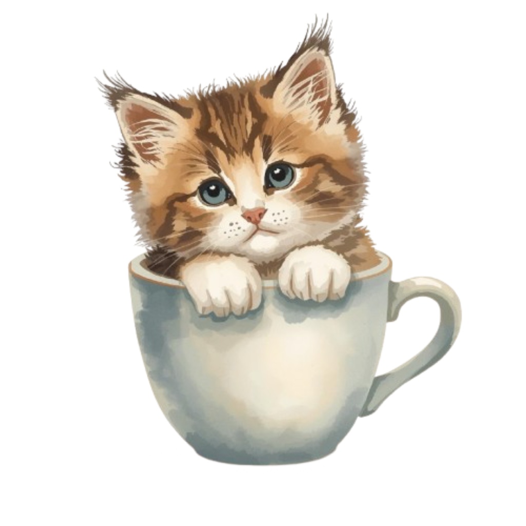 Cat in cup|カップに入った子猫の水彩クリップアート 8PNGセット(商用利用OK)