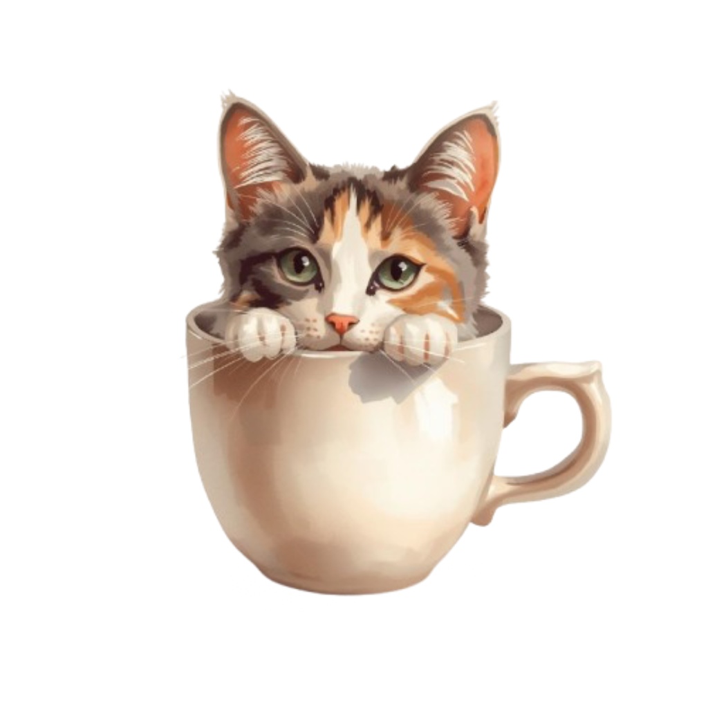Cat in cup|カップに入った子猫の水彩クリップアート 8PNGセット(商用利用OK)