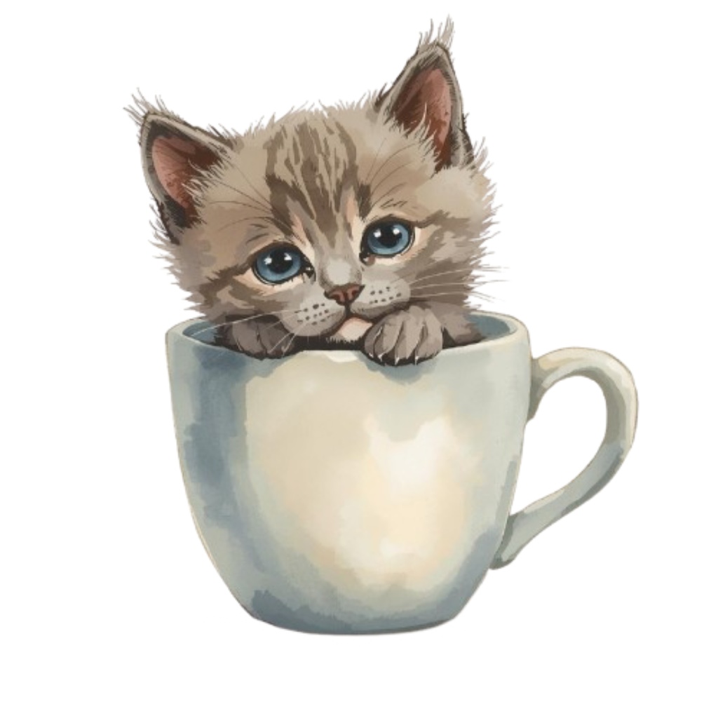 Cat in cup|カップに入った子猫の水彩クリップアート 8PNGセット(商用利用OK)