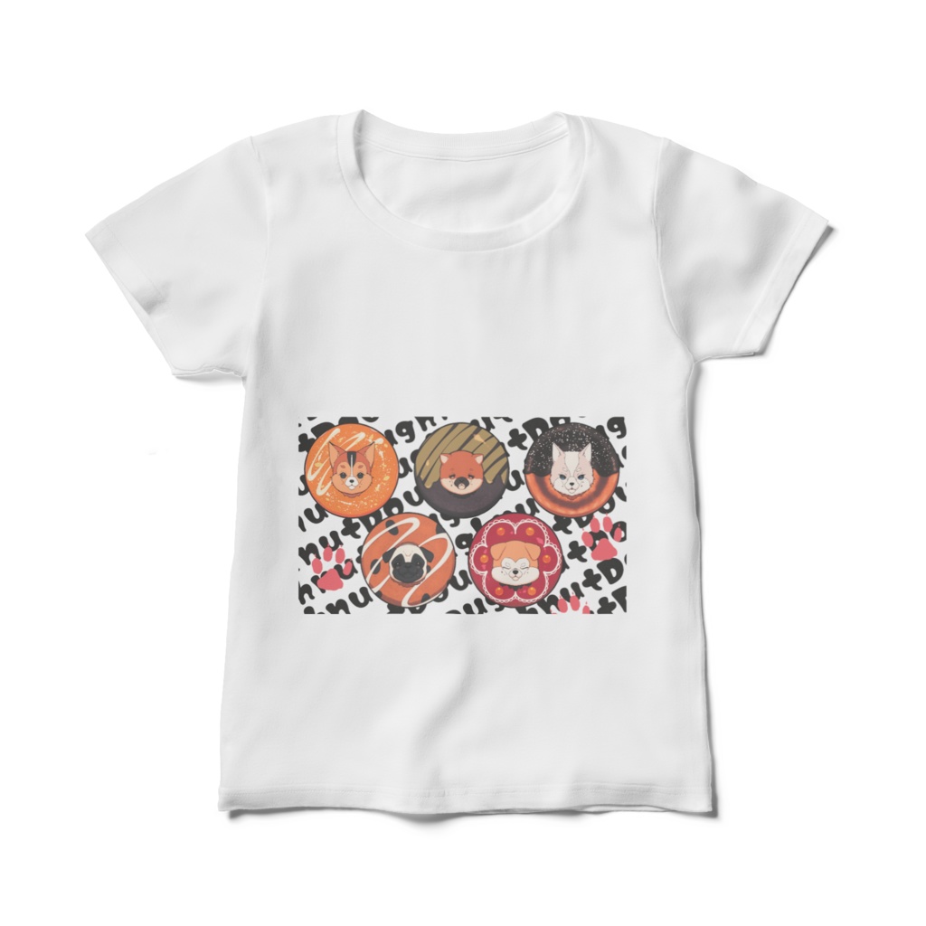 わんちゃんもぐもぐドーナツ 白Tシャツ