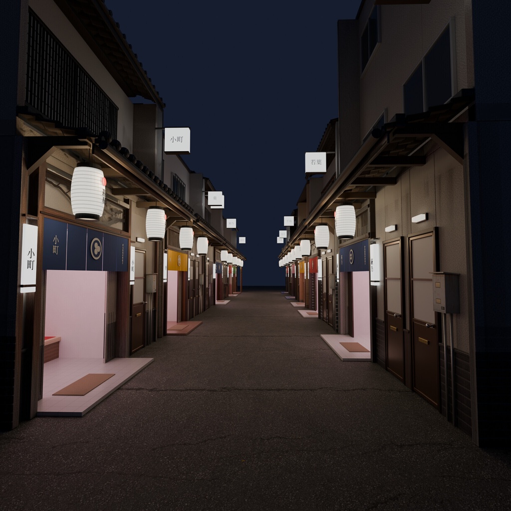 飛田新地風 昭和の家並み 10軒＋閉店・塀【3DCG】