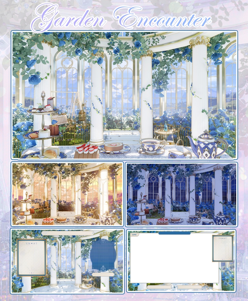 【Vtuber向け】【背景素材】配信背景全7色花の庭での出会い