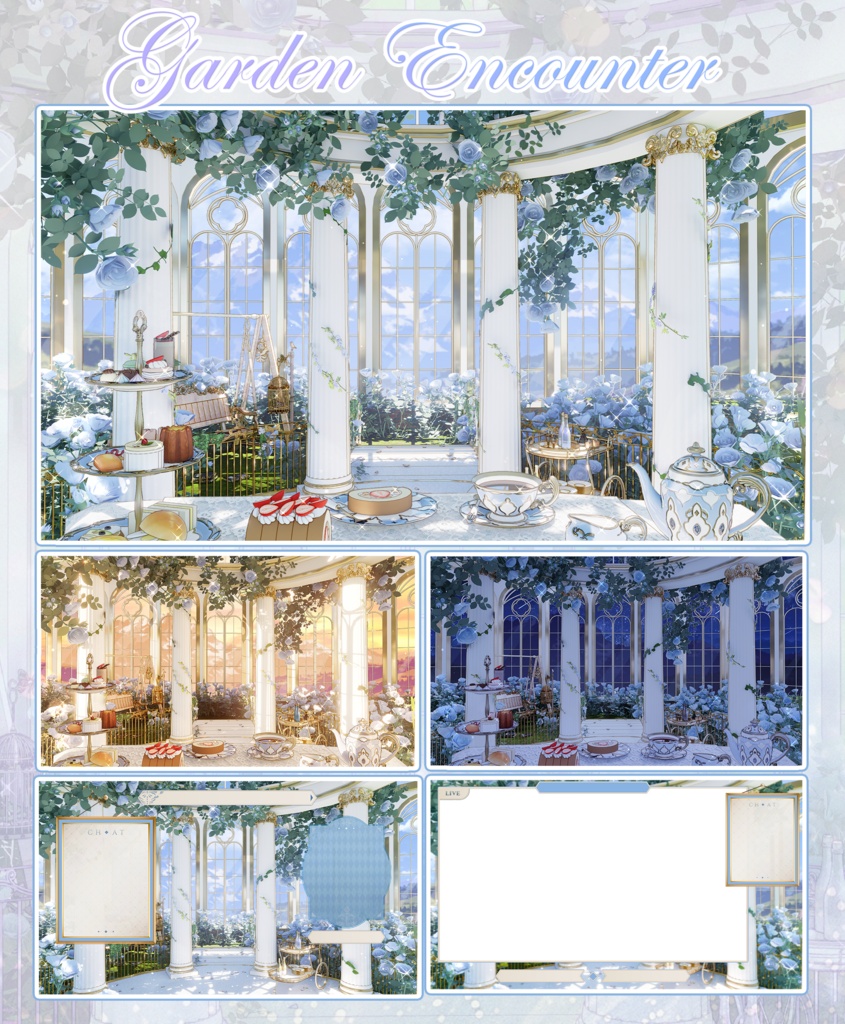 【Vtuber向け】【背景素材】配信背景全7色花の庭での出会い
