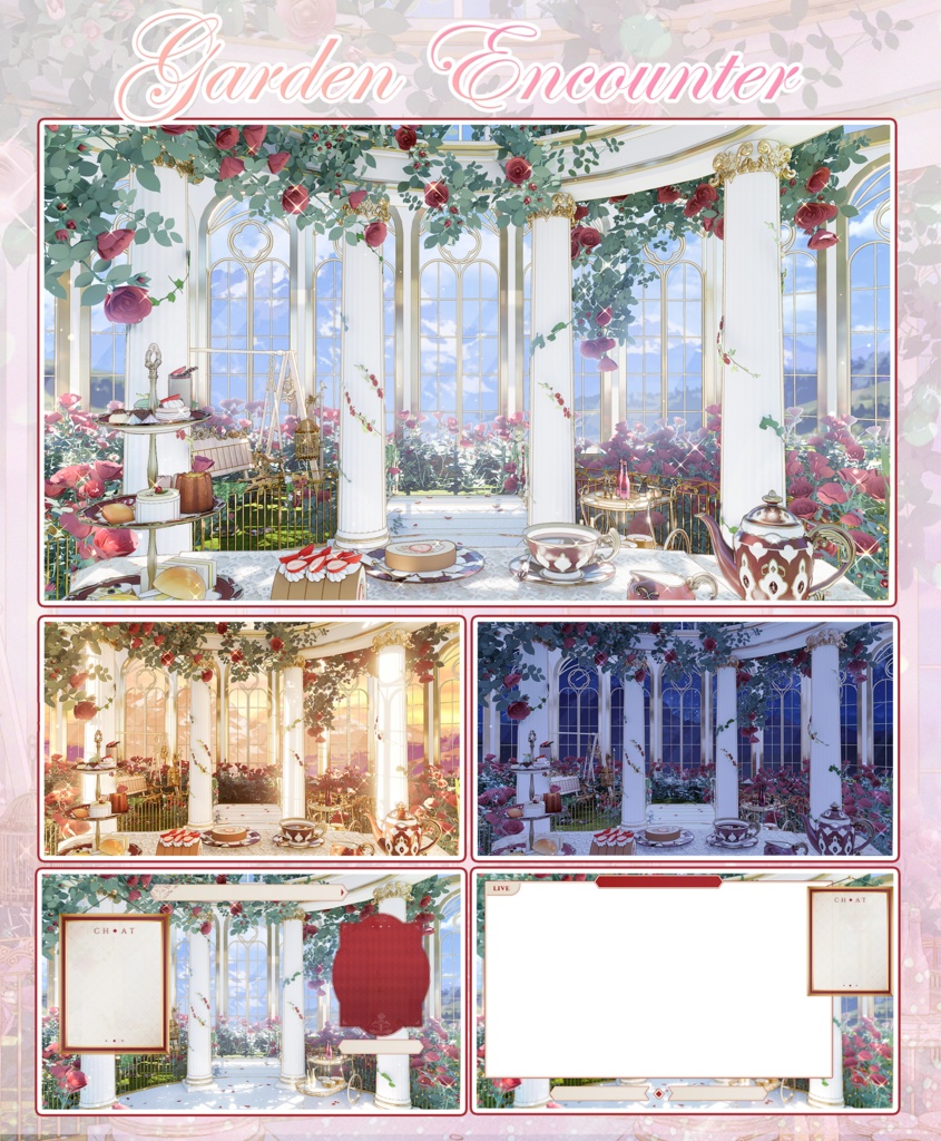 【Vtuber向け】【背景素材】配信背景全7色花の庭での出会い