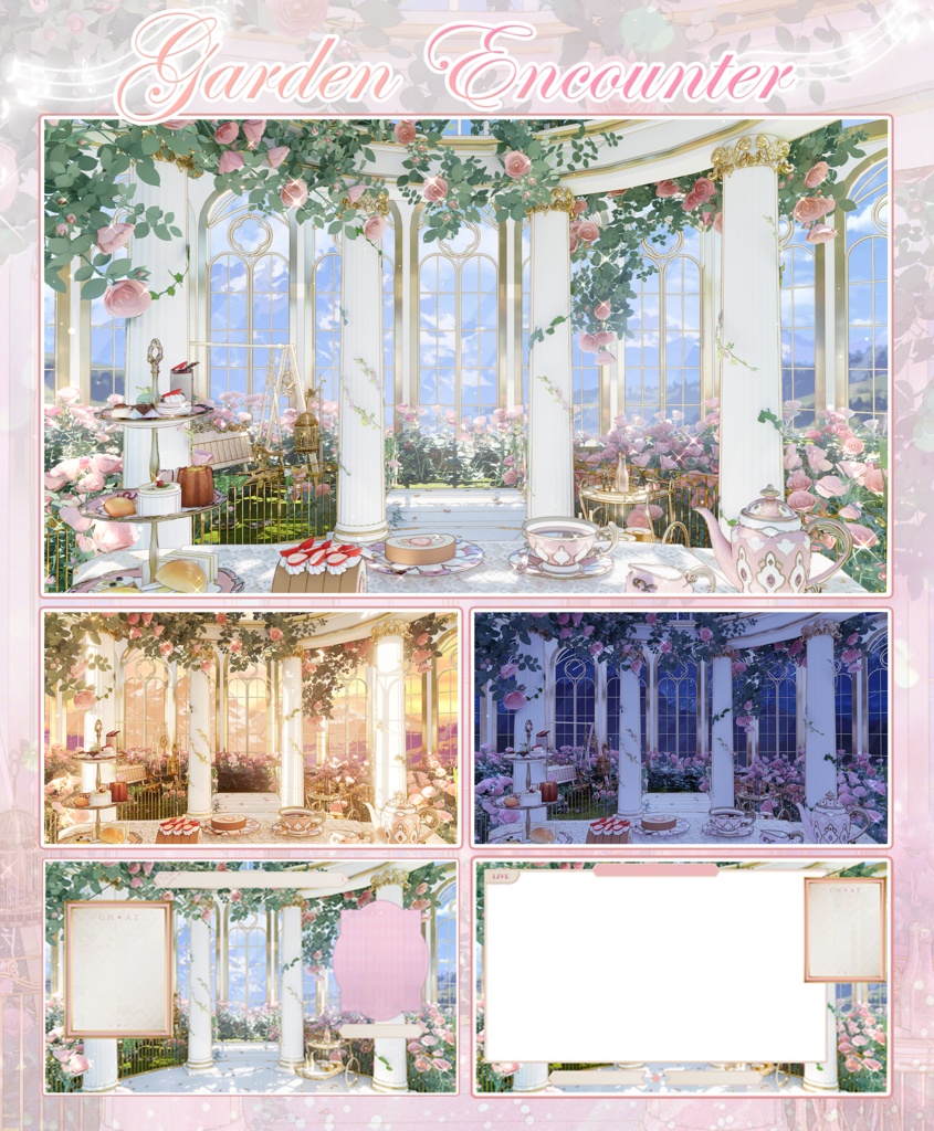 【Vtuber向け】【背景素材】配信背景全7色花の庭での出会い