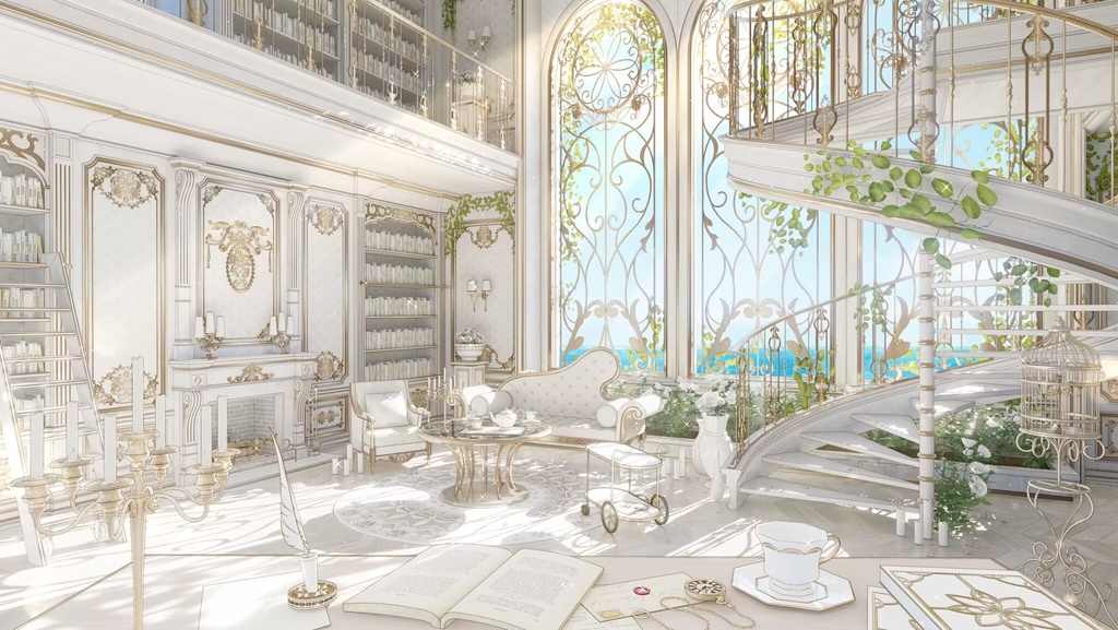 【Vtuber向け】【背景素材】配信背景全7色白天鹅书房White Swan Study