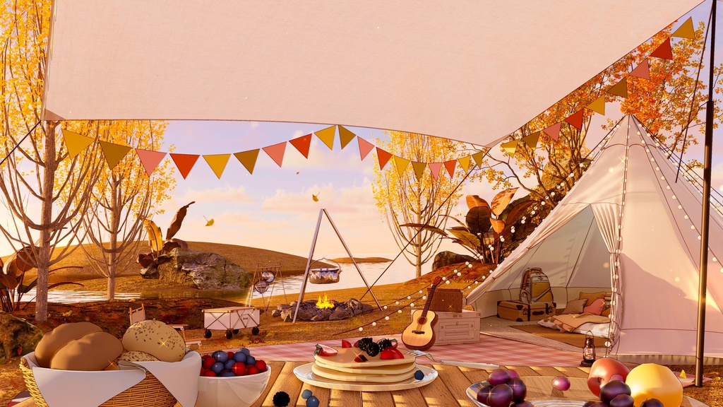 【Vtuber向け】【背景素材】动态配信背景秋日露营Autumn camping