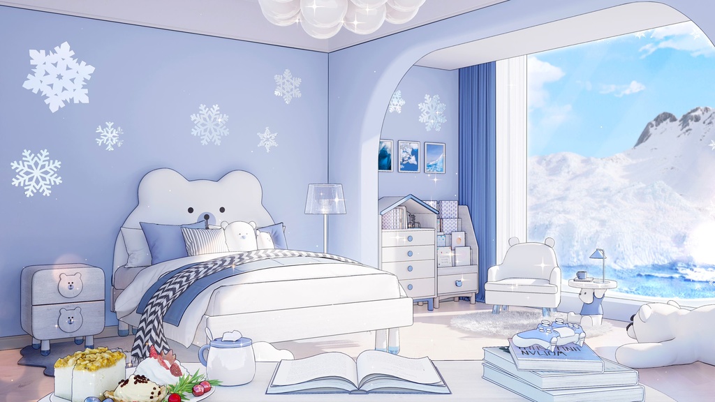 【Vtuber向け】【背景素材】配信用背景北极熊卧室Polar bear bedroom