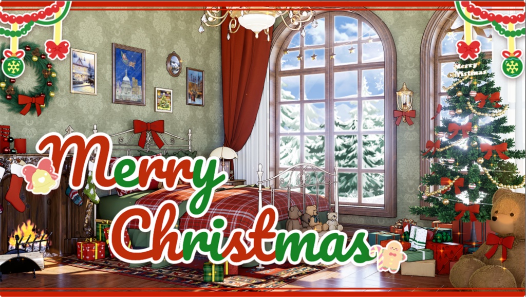 【Vtuber向け】【背景素材】配信背景+UI全3色甜蜜圣诞Sweet Christmas