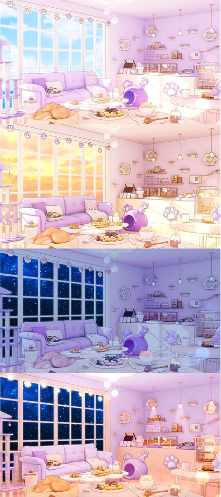 【Vtuber向け】【背景素材】配信背景全4色猫咪面包房Cat Bakery