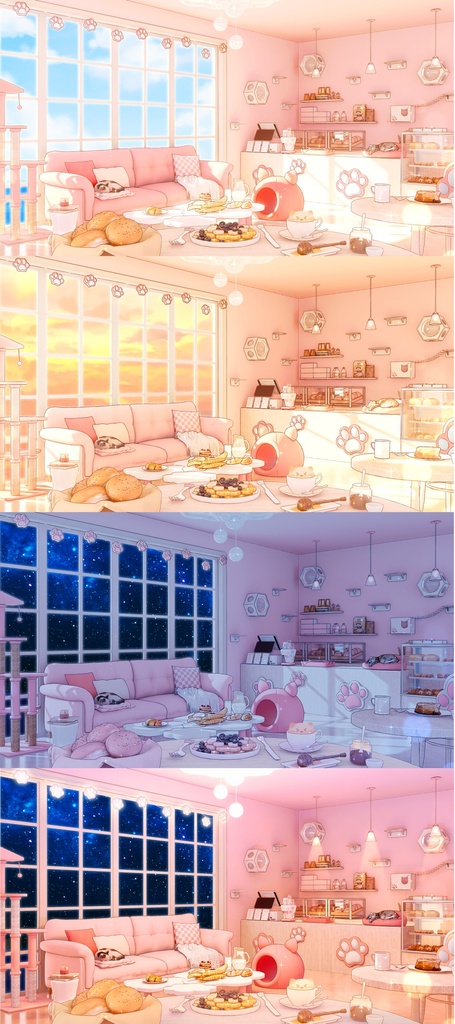 【Vtuber向け】【背景素材】配信背景全4色猫咪面包房Cat Bakery