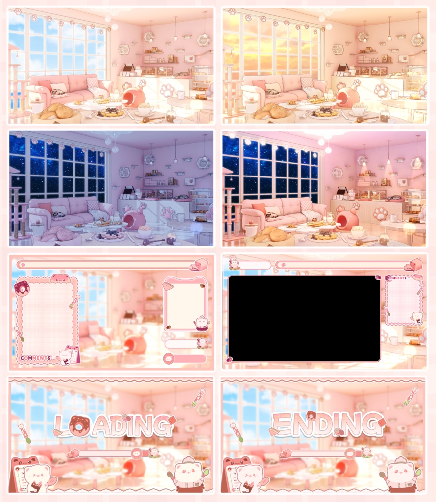 【Vtuber向け】【背景素材】配信背景全4色猫咪面包房Cat Bakery
