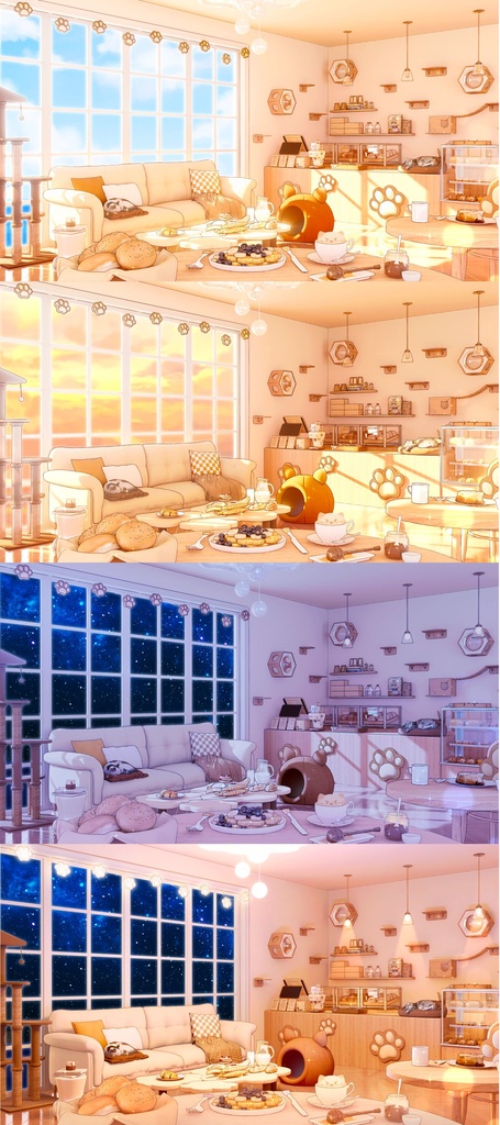 【Vtuber向け】【背景素材】配信背景全4色猫咪面包房Cat Bakery