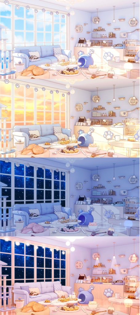 【Vtuber向け】【背景素材】配信背景全4色猫咪面包房Cat Bakery