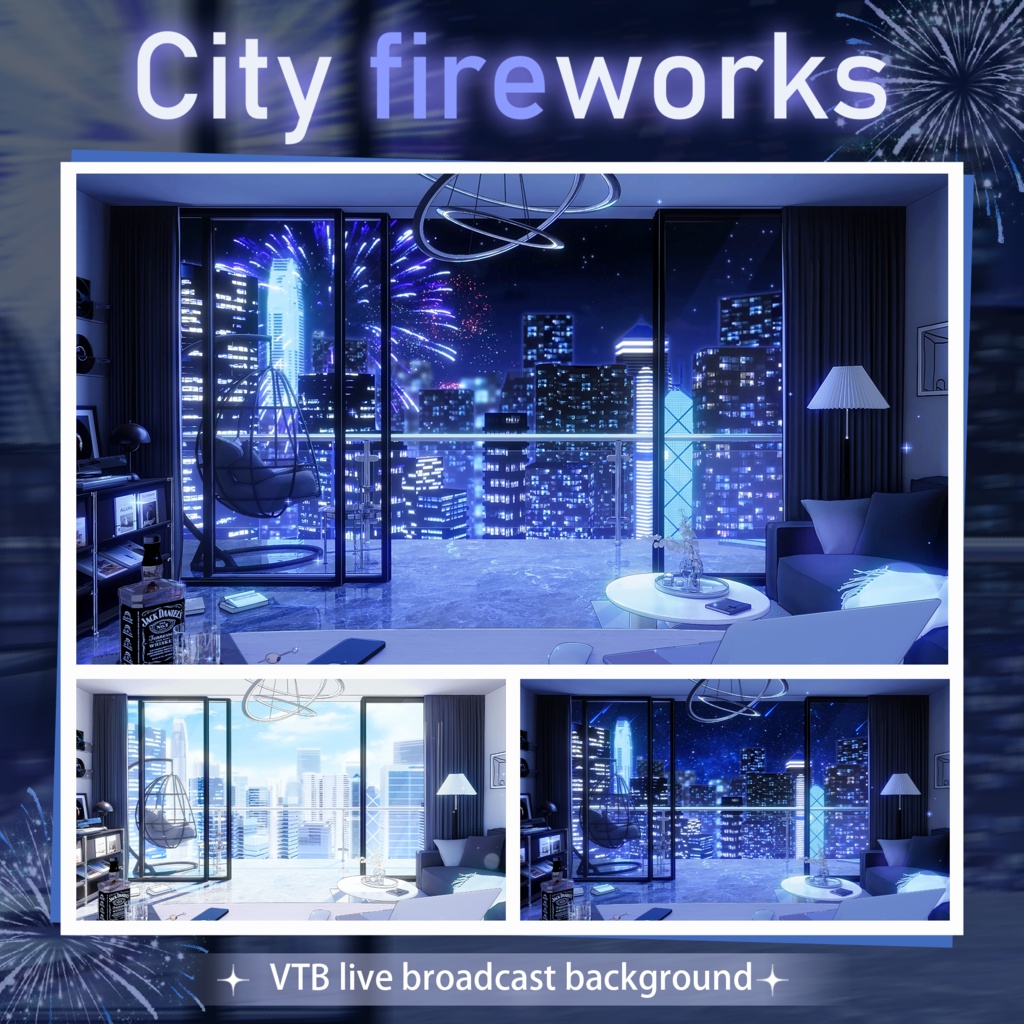 【Vtuber向け】【背景素材】動く配信用背景都市の花火