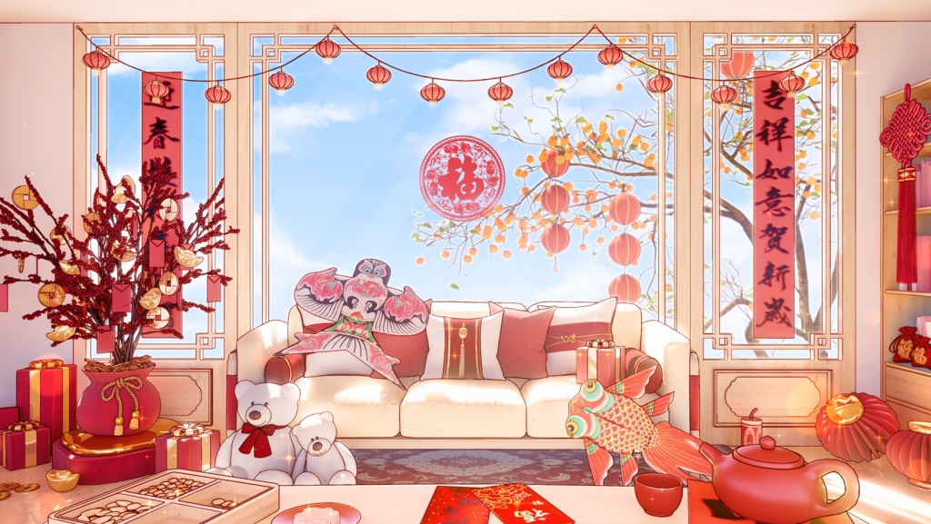 【Vtuber向け】【背景素材】動く配信用背景+UI中华风春节Spring Festival